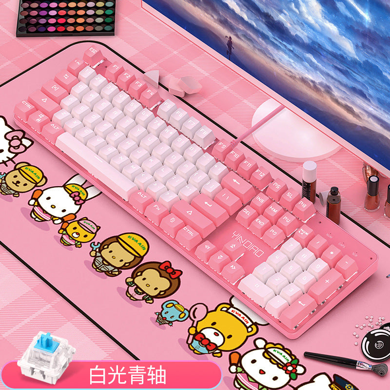 Genuine mechanical keyboard green axis girls popular girl heart pink blue round button game punk cross-border private model wholesale