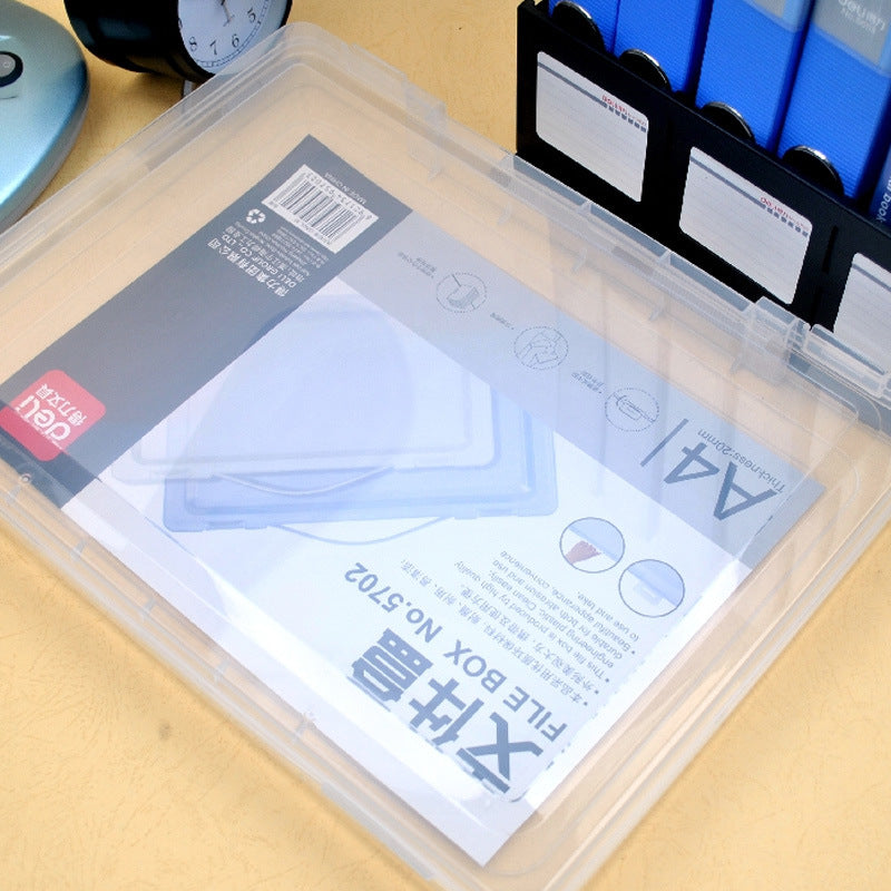 Deli Stationery 5702 Transparent Portable Document Box Plastic A4 Storage Box Data Box File Box Sorting Box