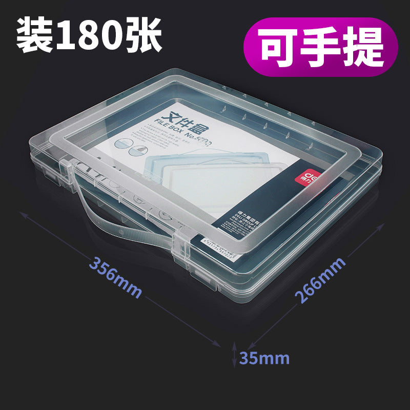Deli Stationery 5702 Transparent Portable Document Box Plastic A4 Storage Box Data Box File Box Sorting Box