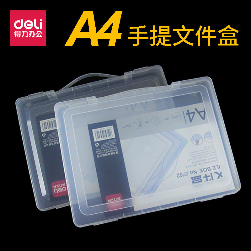 Deli Stationery 5702 Transparent Portable Document Box Plastic A4 Storage Box Data Box File Box Sorting Box