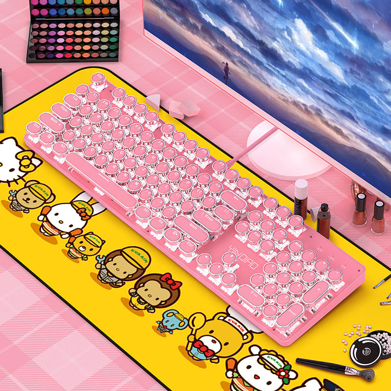 Genuine mechanical keyboard green axis girls popular girl heart pink blue round button game punk cross-border private model wholesale