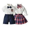 Korean children's clothing  new arrival: boys' and girls' school style white shirt with classic plaid children's suit