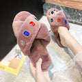 Export 2024new arrivalall year round slippers women's flats cross stuffed indoor home open rhinestone fur slippers cotton slippers