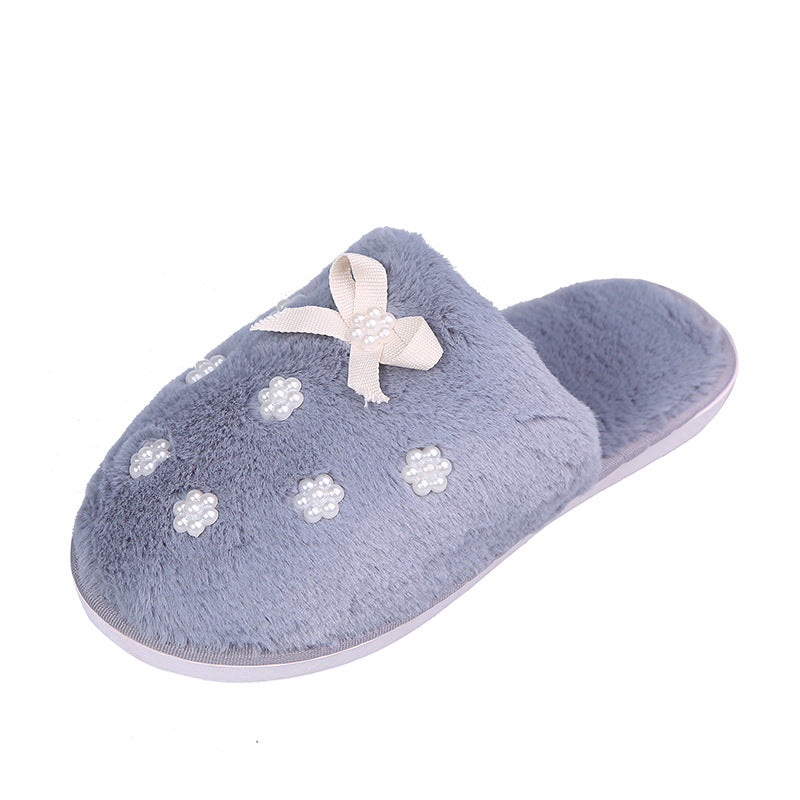 New arrivalfall and winterflowerbows cotton slippers women's home stuffed slippers one piece drop shipping baotou cotton slippers