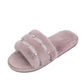 New women's fuzzy slippers wholesale - korean style one-strap cotton slippers, home & outdoor wear, rhinestone flat bottom plush slippers for women