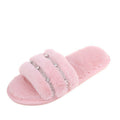 New women's fuzzy slippers wholesale - korean style one-strap cotton slippers, home & outdoor wear, rhinestone flat bottom plush slippers for women