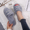 New women's fuzzy slippers wholesale - korean style one-strap cotton slippers, home & outdoor wear, rhinestone flat bottom plush slippers for women