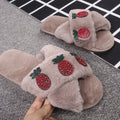 Furry slippers for women outwear 2024 autumn winternew arrivalpopularfashion rhinestone pineapple cross fur slippers ins trend