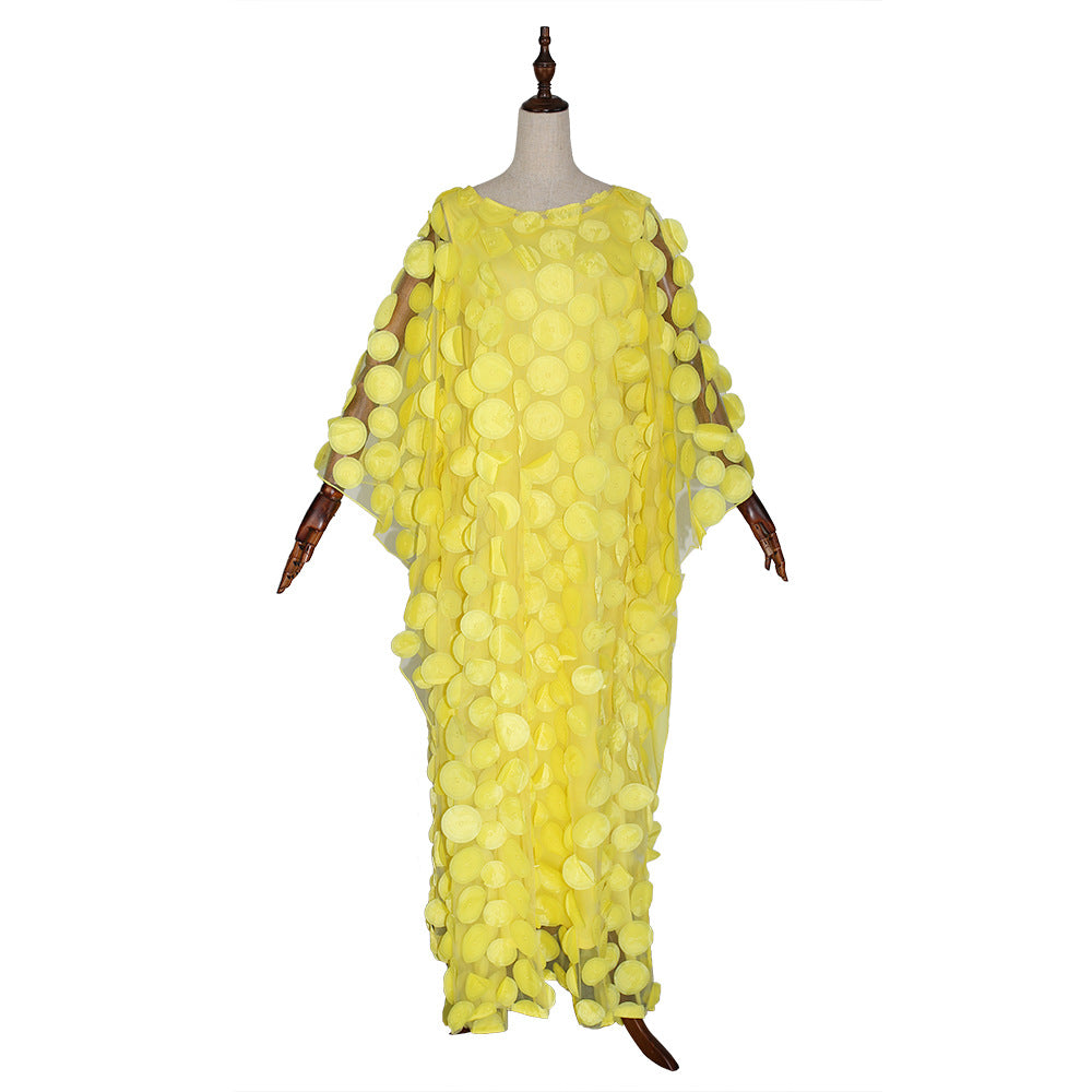 women's african dress,  hot-selling 3d embroidered round neck batwing sleeve loose plus-size maxi dress vest