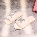 Women's slippers - autumn/winter indoor flat warm slides with rhinestone detail, fashionable open toe, comfortable lazy slippers with furry trim