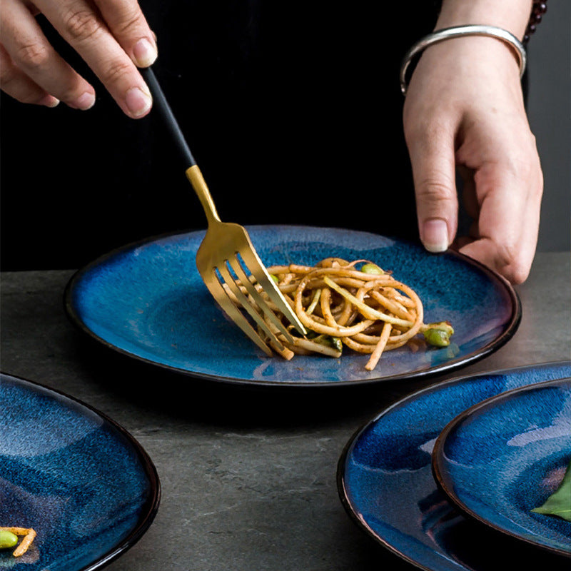 Ceramic western dinner plates - steak, hotel pasta plates, blue kiln-change starry sky baking dishes, vegetable plates wholesale - starry blue porcelain plates