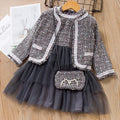Girls' dress autumn new arrivals: korean & japanese style chic chanel-inspired three-piece set, girls' outfit, children's clothing, princess dress