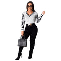 Autumn/winter european and american cross-border   hot-selling women's v-neck fitted pullover knit sweater with f letter detail