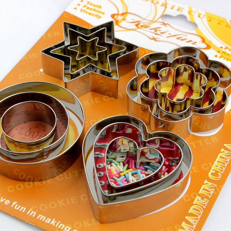 Factory direct stainless steel cookie cutter set - 12 piece heart shaped fondant cake mold christmas baking tools