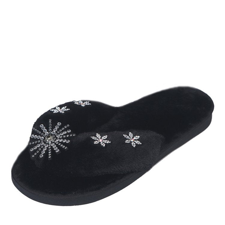New spring/autumn women's plush flip-flops, fuzzy thong sandals, flat fashion maternity slippers - wholesale