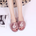 Autumn/winter korean style cute cartoon swan fuzzy slippers with pearl embellishments, plush one-strap slippers, warm home cotton slippers, dropshipping available