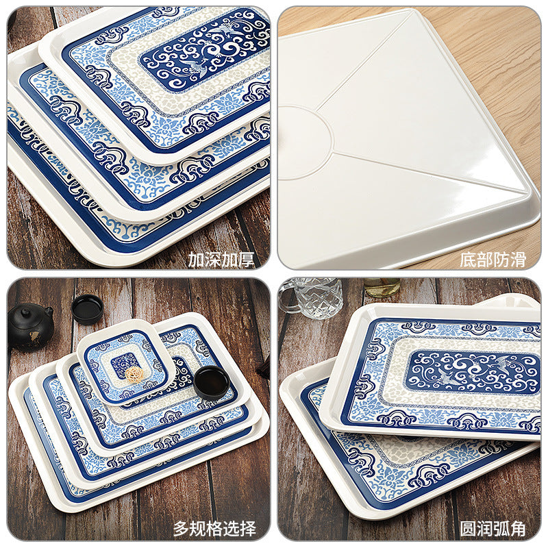 Wuhe A5 melamine blue and white porcelain tray rectangular household Nordic simple storage plastic tray tea tray small cup tray