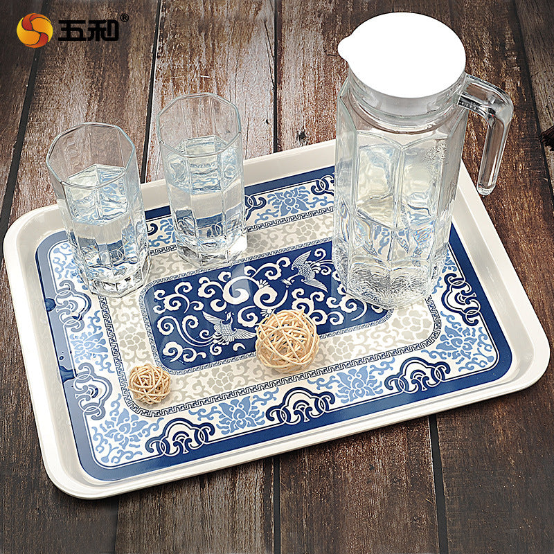 Wuhe A5 melamine blue and white porcelain tray rectangular household Nordic simple storage plastic tray tea tray small cup tray