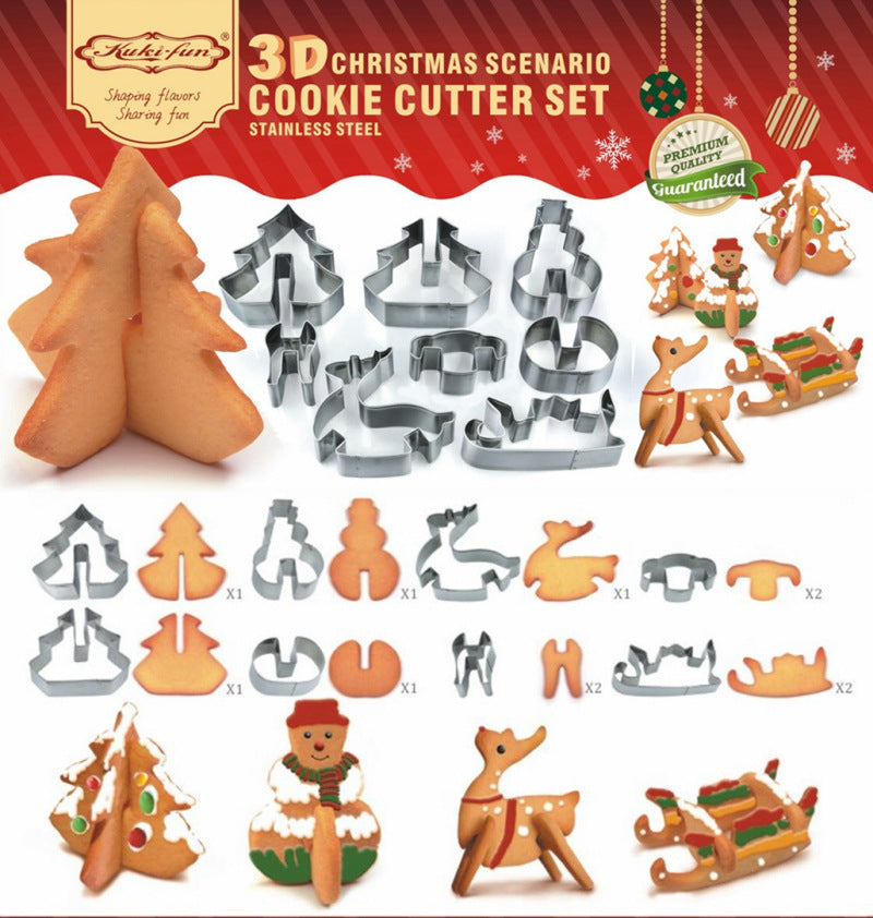 Christmas 3d stainless steel cookie cutter set - 8 piece fondant cake mold diy baking tools - in stock from manufacturer