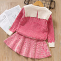 Cute autumn baby and toddler skirt suit baby girl cartoon chidori grids cute cat sweater skirt suit for street stalls