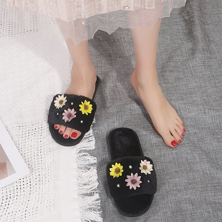 2024 candy color floral cotton slippers - warm, single-strap indoor house slippers - autumn/winter family matching cotton slippers - wholesale
