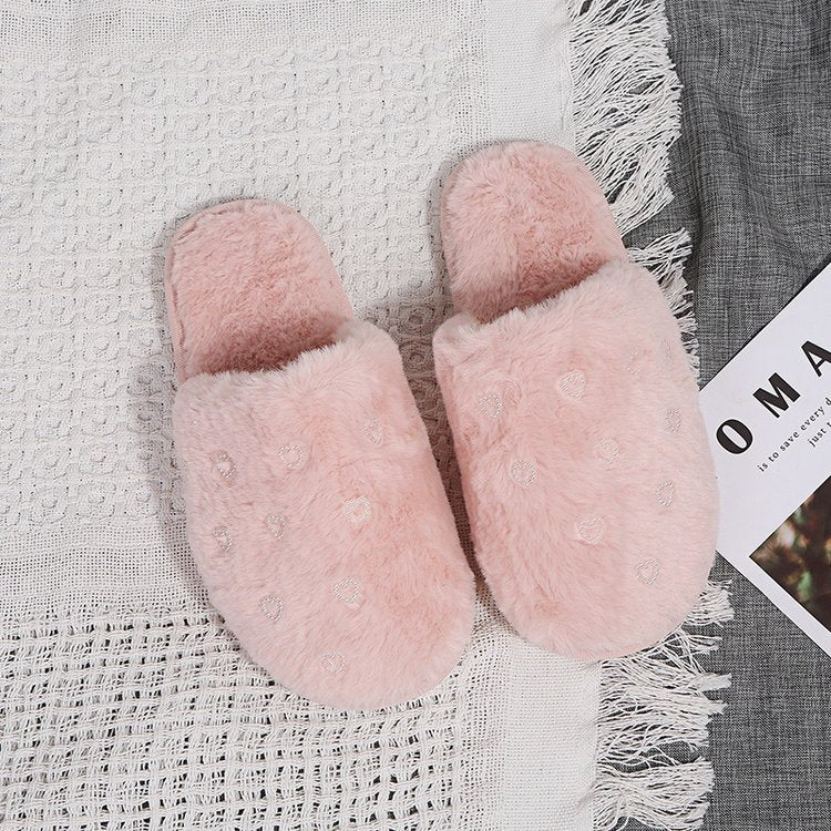 2024 women's winter slippers - warm, indoor, full-coverage, couple's style, fleece-lined, thick-soled, heart-shaped toe, plush slippers for home comfort