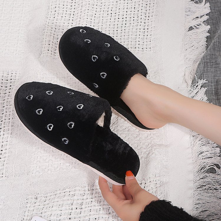 2024 women's winter slippers - warm, indoor, full-coverage, couple's style, fleece-lined, thick-soled, heart-shaped toe, plush slippers for home comfort