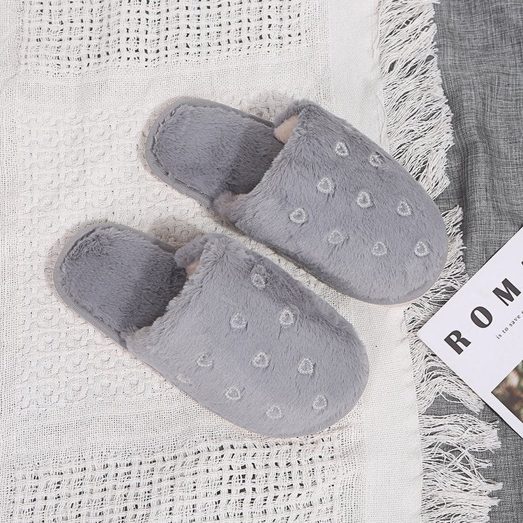 2024 women's winter slippers - warm, indoor, full-coverage, couple's style, fleece-lined, thick-soled, heart-shaped toe, plush slippers for home comfort