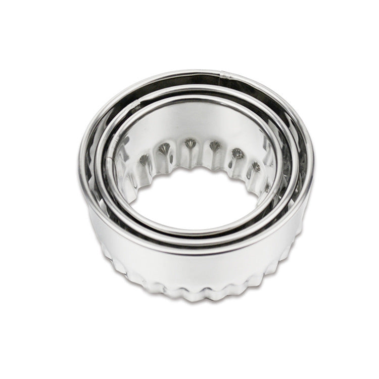 Stainless steel thickened wavy round pressed dumpling skin mold cake mold three-piece set kitchen wonton dumpling artifact