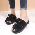European and american new rhinestone furry slippers women's cross-border one-strap bow indoor ladies slippers autumn and winter furry slippers