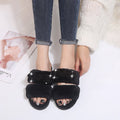 European and american new rhinestone furry slippers women's cross-border one-strap bow indoor ladies slippers autumn and winter furry slippers
