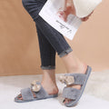 European and american new rhinestone furry slippers women's cross-border one-strap bow indoor ladies slippers autumn and winter furry slippers