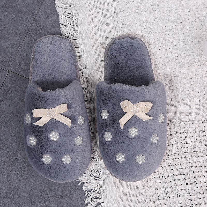New arrivalfall and winterflowerbows cotton slippers women's home stuffed slippers one piece drop shipping baotou cotton slippers