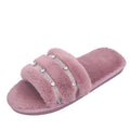 New women's fuzzy slippers wholesale - korean style one-strap cotton slippers, home & outdoor wear, rhinestone flat bottom plush slippers for women