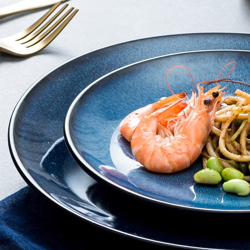 Ceramic western dinner plates - steak, hotel pasta plates, blue kiln-change starry sky baking dishes, vegetable plates wholesale - starry blue porcelain plates