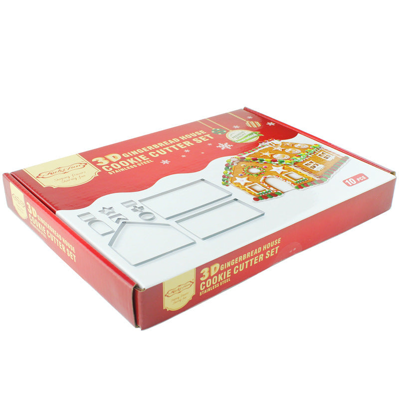Factory direct new arrival: 3d stainless steel cookie cutter set - christmas gingerbread house 10-piece baking tool kit