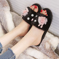 2024 fall/winter new japanese-style fuzzy slippers with floral design, rhinestone accents, warm and soft, single-strap flip-flops, trending online