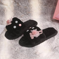 2024 fall/winter new japanese-style fuzzy slippers with floral design, rhinestone accents, warm and soft, single-strap flip-flops, trending online