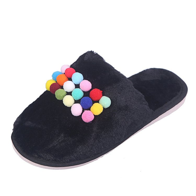 Casual fur ball couple cotton slippers winter men's and women's thickenedheattech slippers baotou fleece-lined plush cotton slippers wholesale