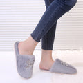 2024 new winter home cotton slippers indoor flat warm plush cotton slippers for men and women rhinestone toe cotton slippers