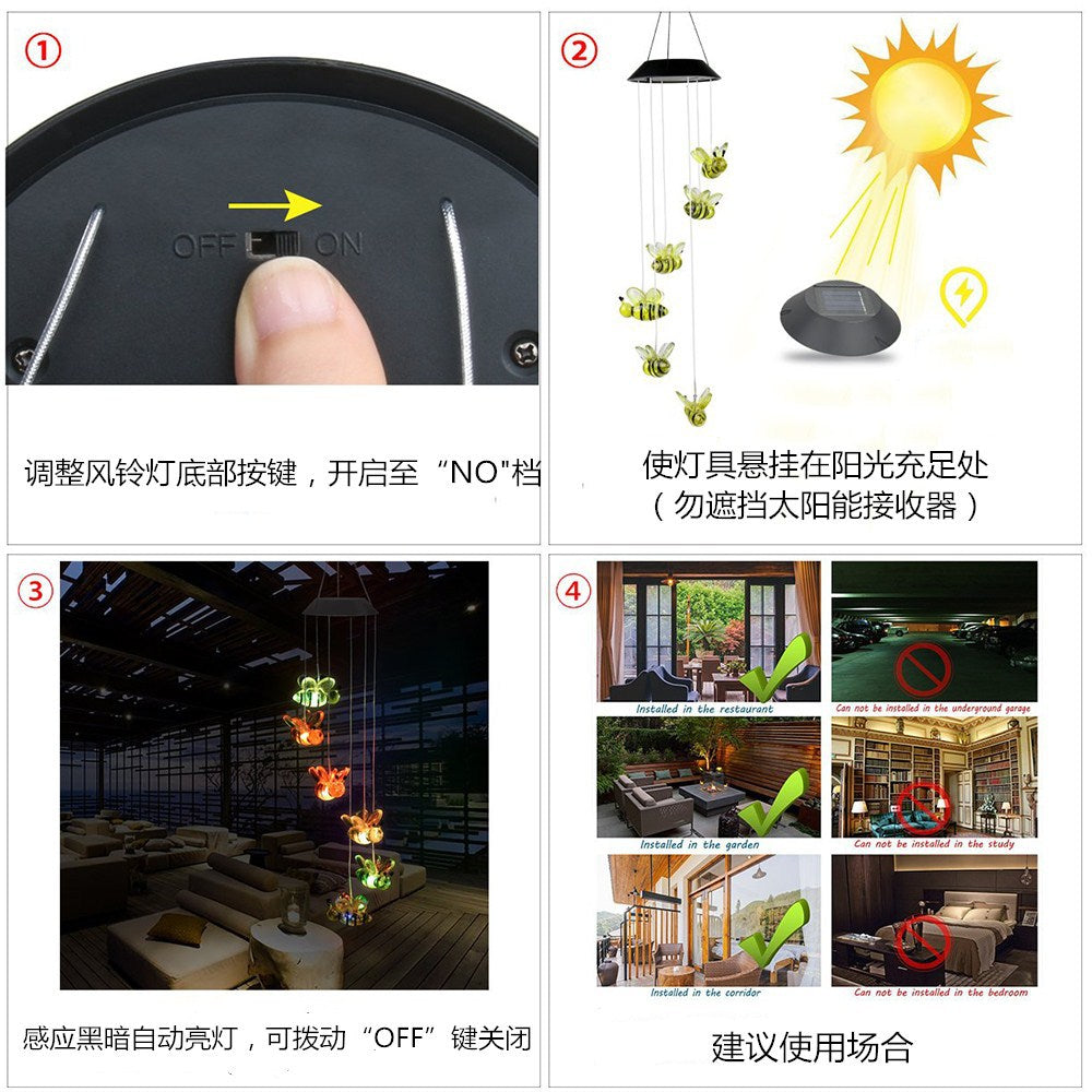 's new solar wind chime light, rice ball hummingbird color-changing light string LED outdoor garden decoration hanging light