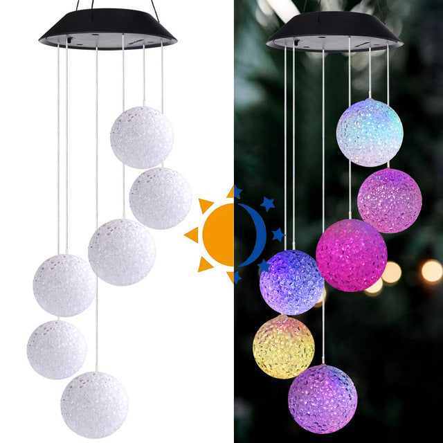 's new solar wind chime light, rice ball hummingbird color-changing light string LED outdoor garden decoration hanging light