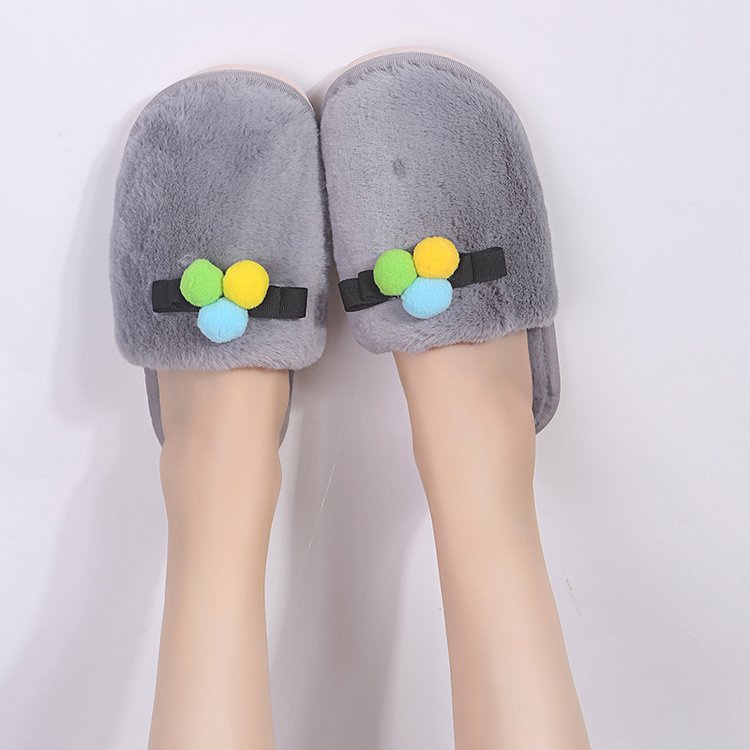2024 fall/winter new arrivals: women's korean style minimalist cotton slippers with large bow – thickened, warm, and non-slip