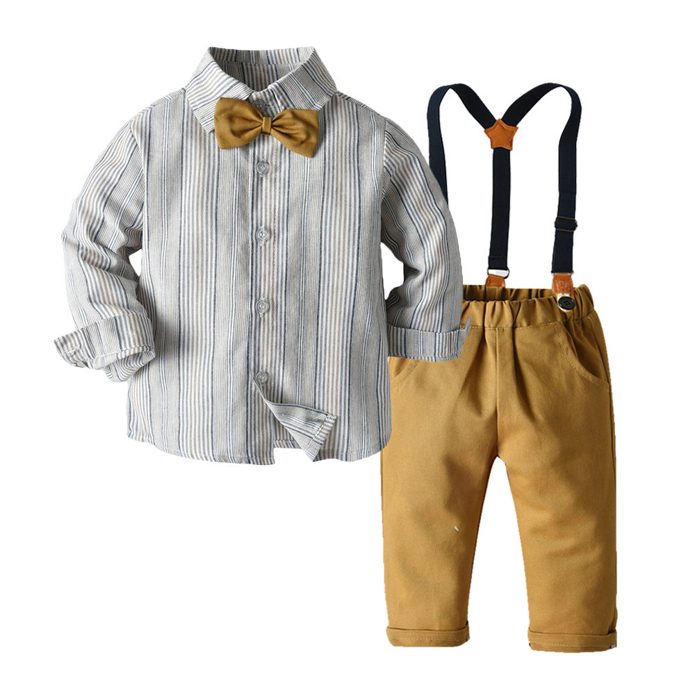 Export children's clothing boyssuitspring & fall clothing kids cotton pinstripe long sleevesshirtoveralls gentleman's dress personalized