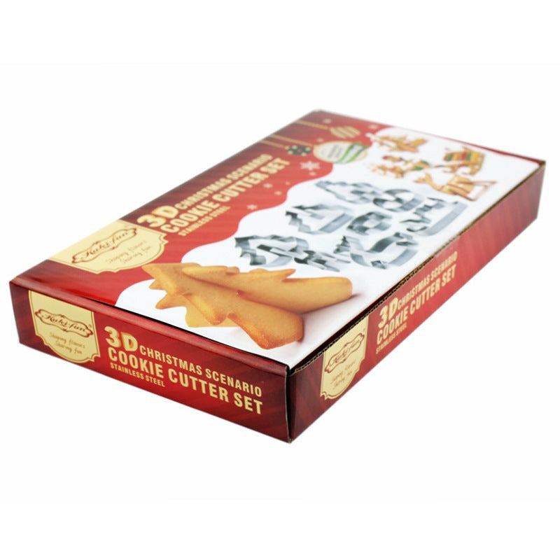 Christmas 3d stainless steel cookie cutter set - 8 piece fondant cake mold diy baking tools - in stock from manufacturer