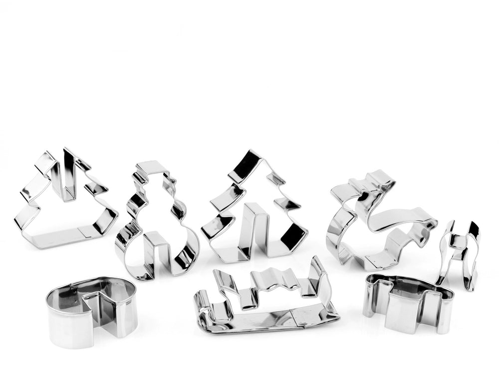 Christmas 3d stainless steel cookie cutter set - 8 piece fondant cake mold diy baking tools - in stock from manufacturer