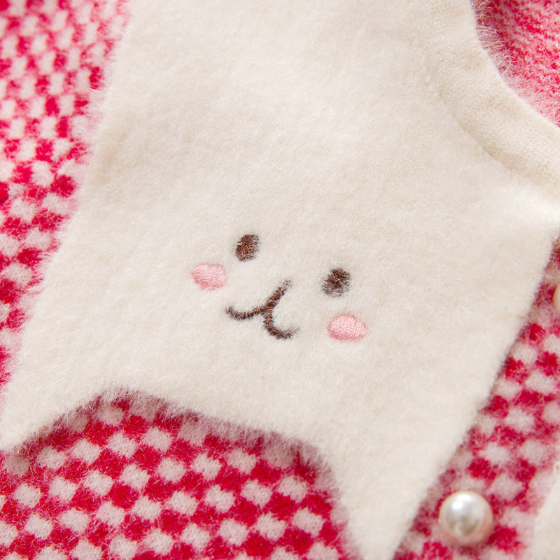 Cute autumn baby and toddler skirt suit baby girl cartoon chidori grids cute cat sweater skirt suit for street stalls