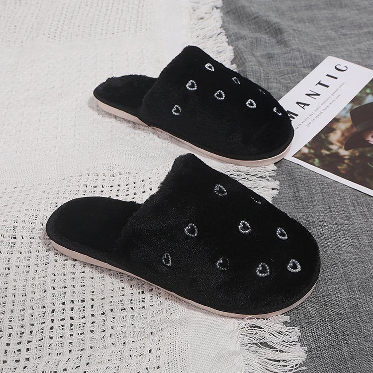 2024 women's winter slippers - warm, indoor, full-coverage, couple's style, fleece-lined, thick-soled, heart-shaped toe, plush slippers for home comfort