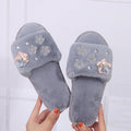 Fall and winternew arrivalstuffed open-toe slippers handmade pearl rhinestone white women's home flower flip-flops heattech