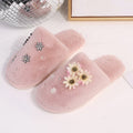 Korean style floral plush closed-toe slippers - women's comfortable, durable, indoor pearl home slippers